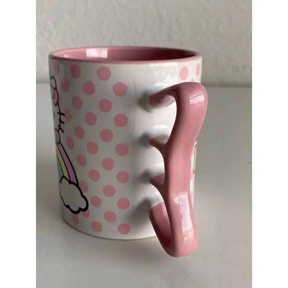 Sanrio Hello Kitty Rainbow Polka Dots Shaped Handle Ceramic Mug 20 Oz Pink NEW - Picture 2 of 7